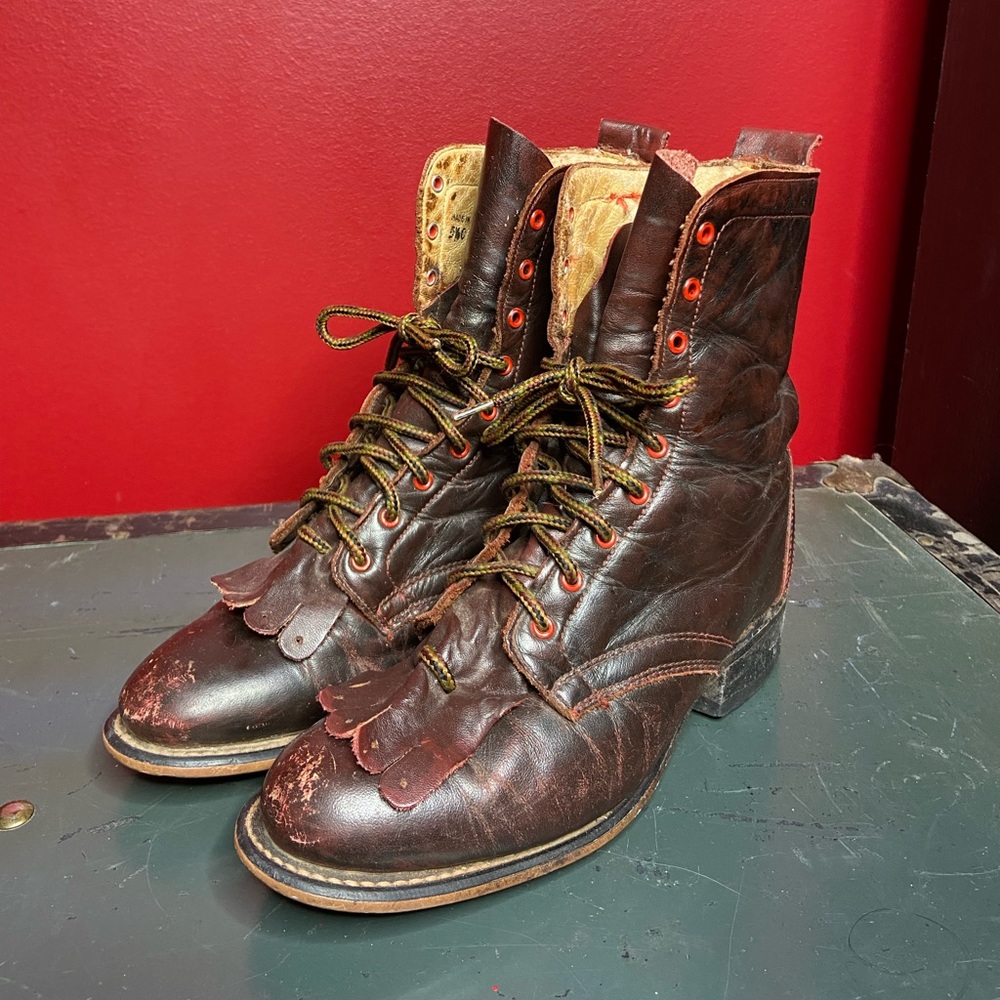 VINTAGE red leather booties! Please read description!